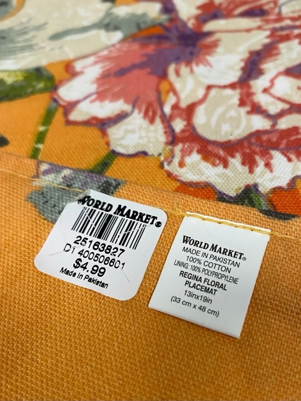 World Market Floral Placemats - 2 Piece Orange, Purple, Pink, Blue two sided